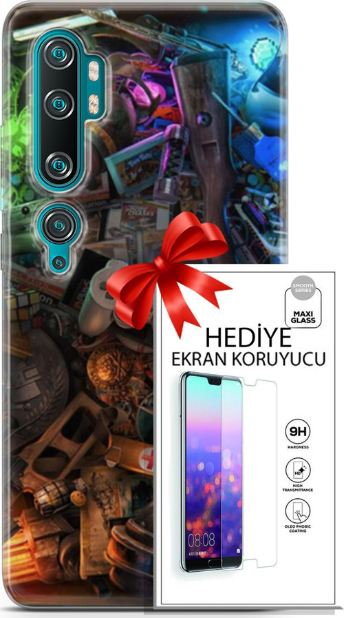 Xiaomi Mi Note 10 Kılıf Orijinal Seri Pubg 24 Teçhizatlar Darbe Emici Kılıf + Ekran Koruyucu
