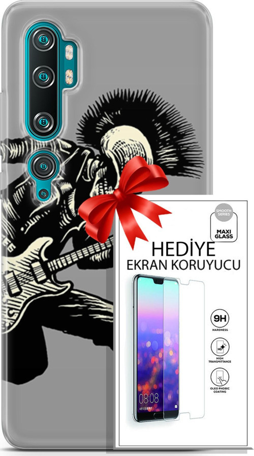 Xiaomi Mi Note 10 Kılıf Orijinal Seri Punky 07 Punk Gitarist Desenli Kılıf + Ön Ekran Koruyucu