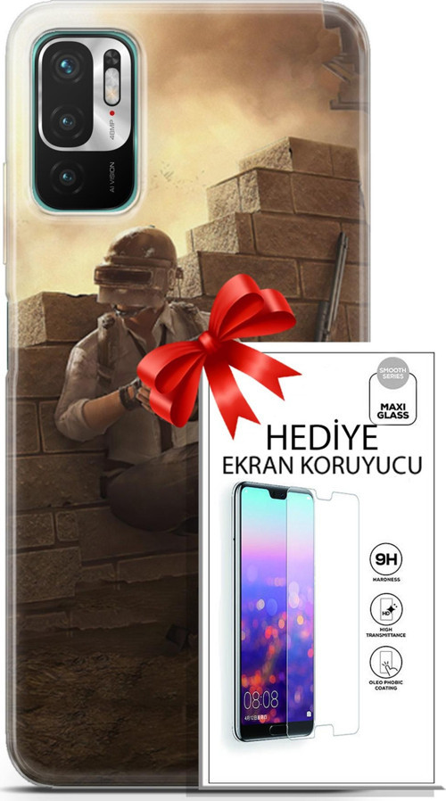 Xiaomi Redmi Note 10 5G Kılıf Orijinal Seri Pubg 04 Oyun Karakterleri Silikon Kılıf + Ekran Koruyucu