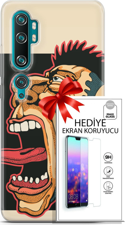 Xiaomi Mi Note 10 Kılıf Orijinal Seri Punky 11 Maymun 4K Baskılı Kılıf + Ekran Koruyucu Full Koruma