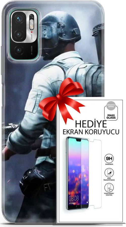 Xiaomi Redmi Note 10 5G Kılıf Orijinal Seri Pubg 11 Sırt Çantalı 4K Baskılı Kılıf + Ekran Koruyucu F