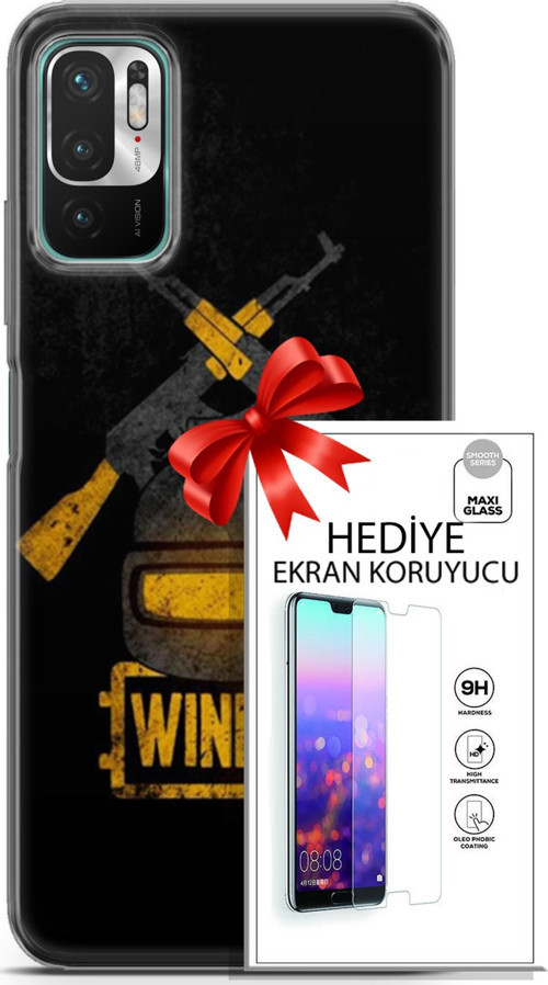 Xiaomi Redmi Note 10 5G Kılıf Orijinal Seri Pubg 15 Winner Kalın Silikon + Ekran Koruyucu