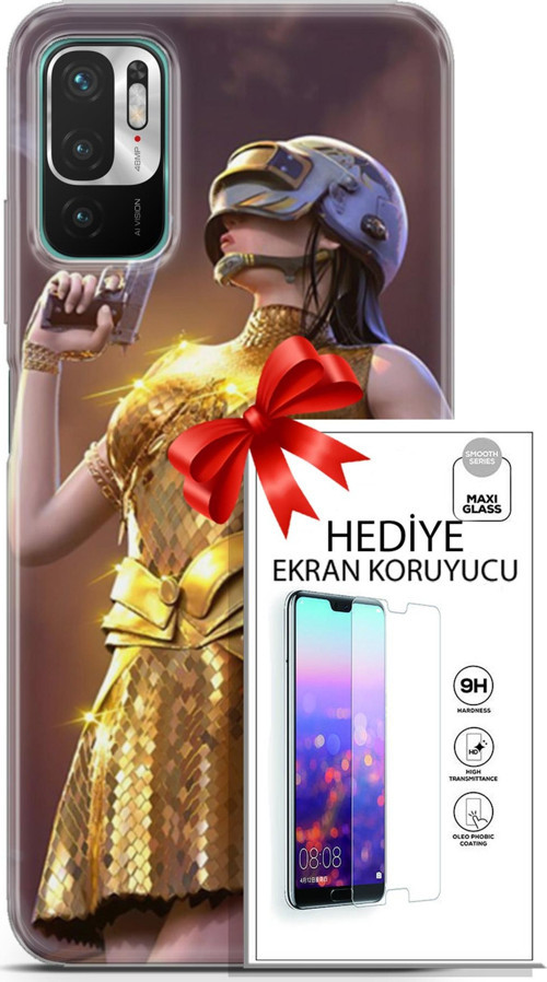 Xiaomi Redmi Note 10 5G Kılıf Orijinal Seri Pubg 21 Anna Darbe Önleyici Kapak + Ön Ekran Koruyucu
