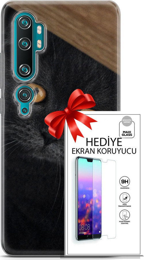 Xiaomi Mi Note 10 Kılıf Orijinal Seri Scotish-British 03 Sarı Gözler Arka Kapak + Ekran Koruyucu