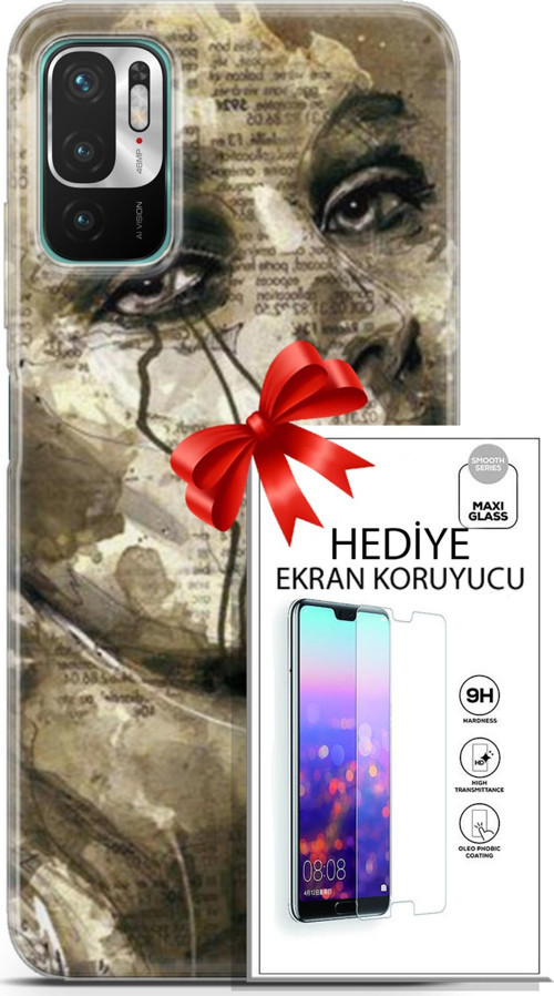Xiaomi Redmi Note 10 5G Kılıf Orijinal Seri Soul 17 Ağlayan Yüz Yumuşak Kılıf + Ekran Koruyucu