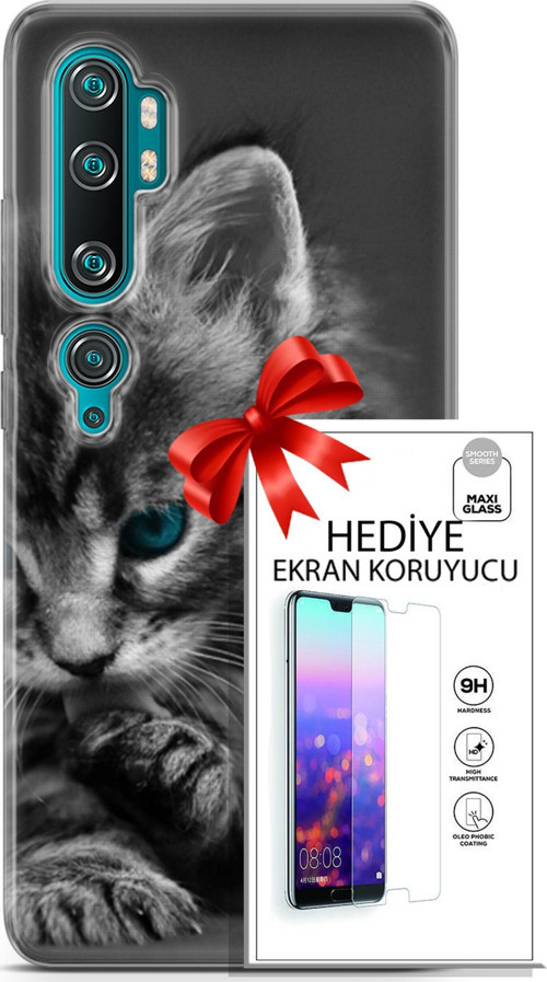 Xiaomi Mi Note 10 Kılıf Orijinal Seri Scotish-British 19 Mavi Gözlü Ragdoll Tam Koruma Kılıf + Ekran Koruyucu