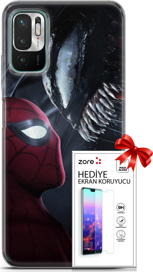 Xiaomi Redmi Note 10 5G Kılıf Orijinal Seri Supers 09 Spider-Man Vs Venom Uv Kılıf Ve Ekran Koruyucu