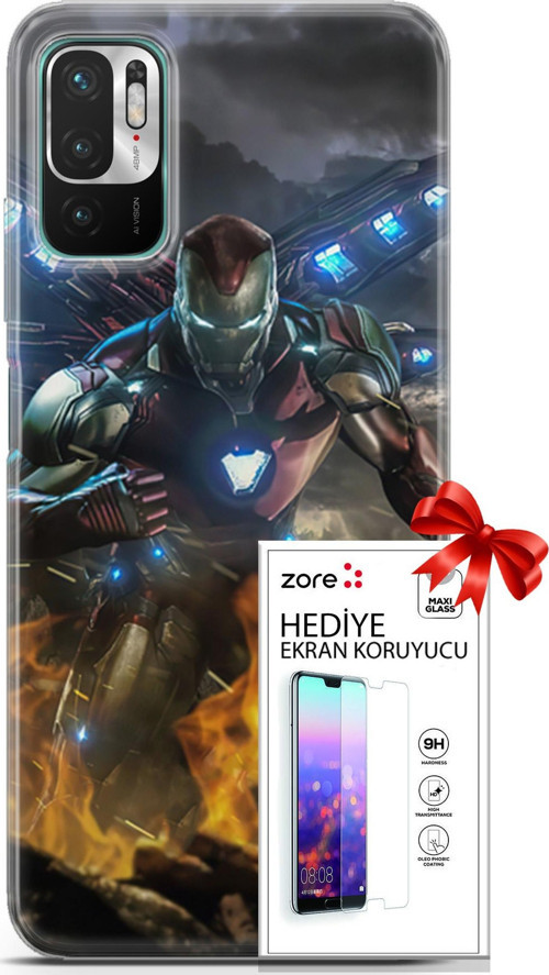 Xiaomi Redmi Note 10 5G Kılıf Orijinal Seri Supers 30 Iron Man Kenarları Şeffaf Kapak Ve Ekran Koruyucu