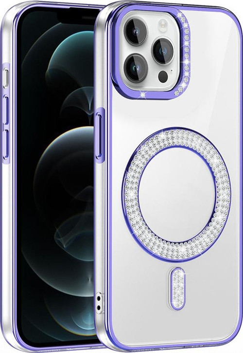 iPhone 12 Kılıf Pırlanta Taş Tasarımlı M-safe Şarj Özellikli Karetta Silikon Kapak