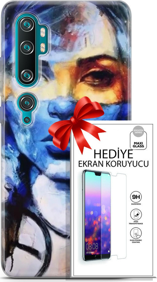 Xiaomi Mi Note 10 Kılıf Orijinal Seri Soul 13 Mavi Sarı Case Kapak Ekran Koruyucu