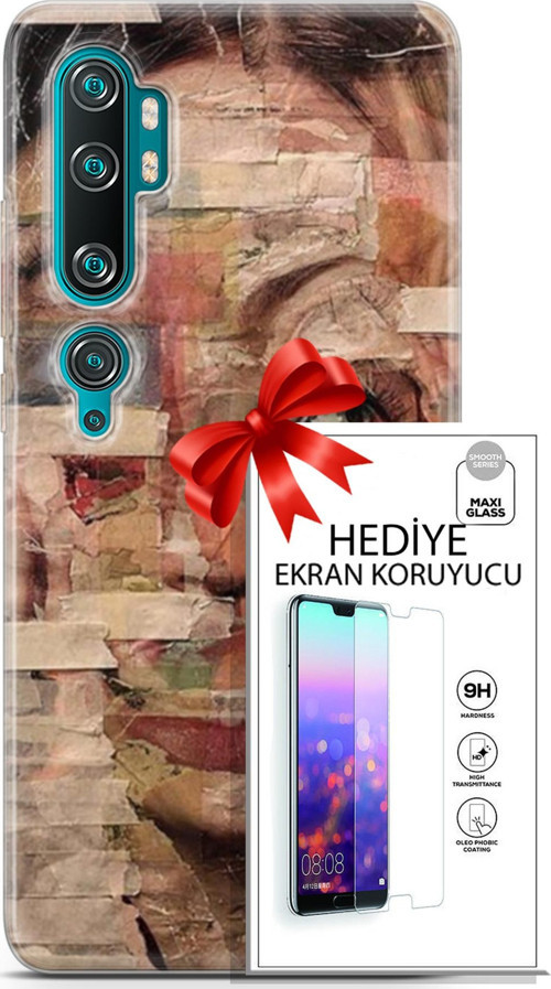 Xiaomi Mi Note 10 Kılıf Orijinal Seri Soul 20 Yüz Göz Renkli Kılıf Ekran Koruyucu