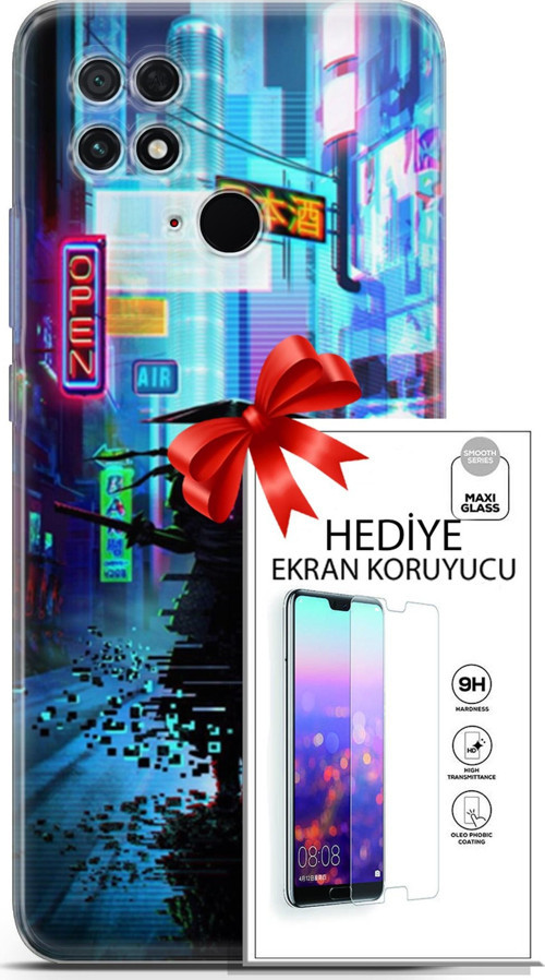 Xiaomi Poco C40 Kılıf Orijinal Seri Cyberpunk 29 Open Leke Tutmaz Kapak + Ekran Koruyucu