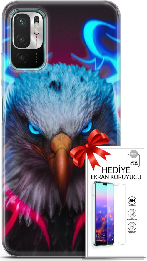 Xiaomi Redmi Note 10 5G Kılıf Orijinal Seri Algorand 11 Baykuş Sert 4K Baskılı Kılıf + Ekran Koruyucu