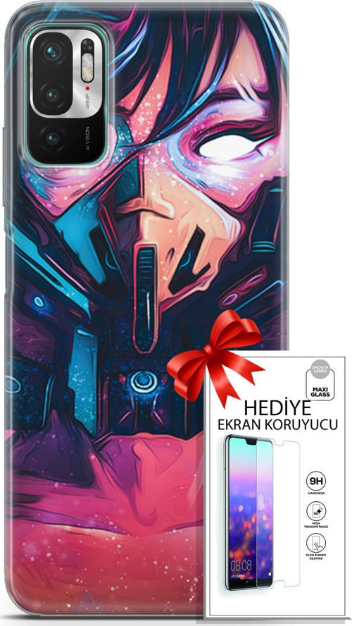 Xiaomi Redmi Note 10 5G Kılıf Orijinal Seri Algorand 27 Maskeli Kadın Lazer Kesim Silikon Ekran Koruyucu
