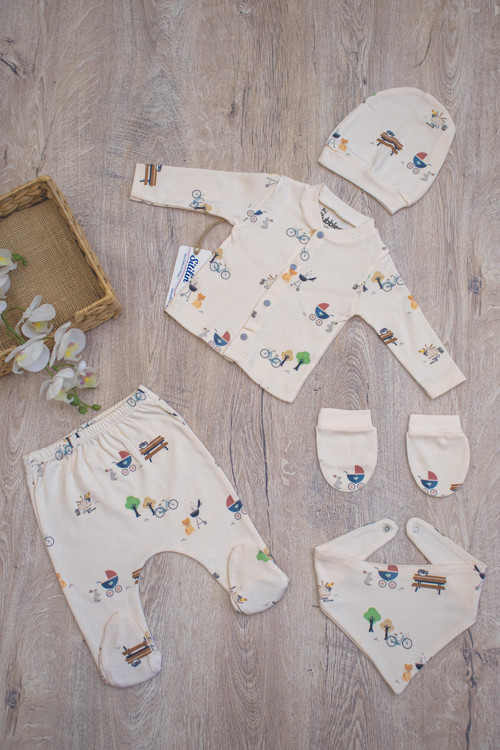 Kız Erkek Bebek Gezegen Unisex Natural Pamuk Lüks 5 Li Hastane Çıkışı Yenidoğan Seti STL6254