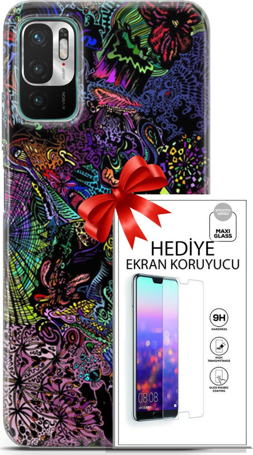 Xiaomi Redmi Note 10 5G Kılıf Orijinal Seri Cardano 03 Karışık Renkler Arka Kapak + Ekran Koruyucu
