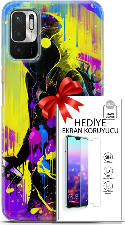 Xiaomi Redmi Note 10 5G Kılıf Orijinal Seri Cardano 19 Sarı Mavi Mor Tam Koruma Kılıf + Ekran Koruyucu