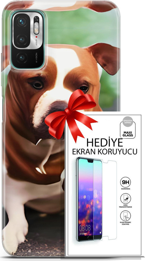 Xiaomi Redmi Note 10 5G Kılıf Orijinal Seri Dogs 29 American Staffordshire Leke Tutmaz Kapak + Ekran Koruyucu