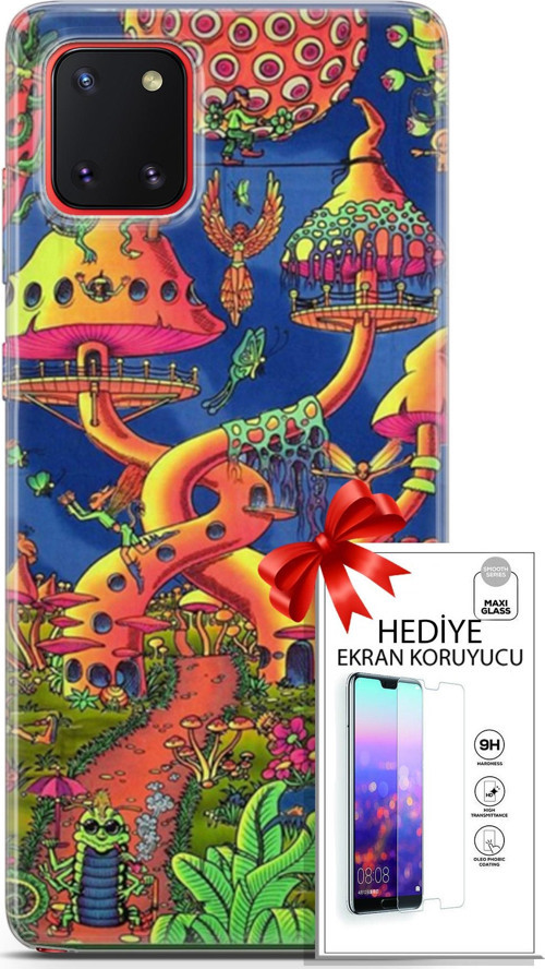 Samsung Galaxy A81 Kılıf Orijinal Seri Cardano 05 Mantar Evler Koruma Kılıfı + Ekran Koruyucu