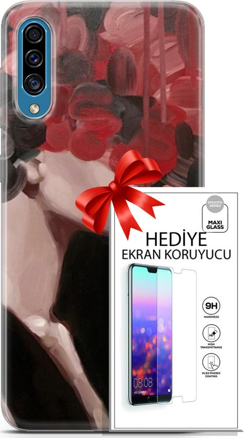 Samsung Galaxy A30S Kılıf Orijinal Seri Soul 19 Kırmızı Pembe Siyah Tam Koruma Kılıf + Ekran Koruyucu