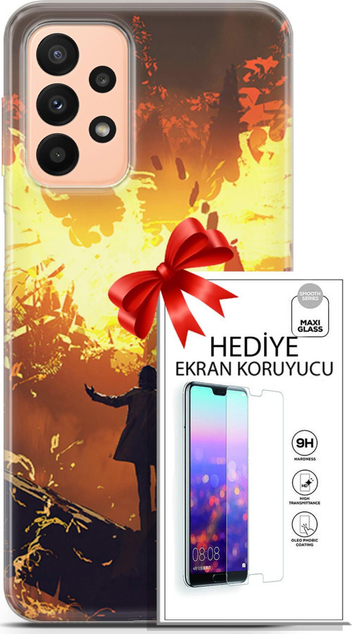 Samsung Galaxy A23 4G Kılıf Orijinal Seri Neo 13 Mor Panter Fortnite Case Kapak Ekran Koruyucu