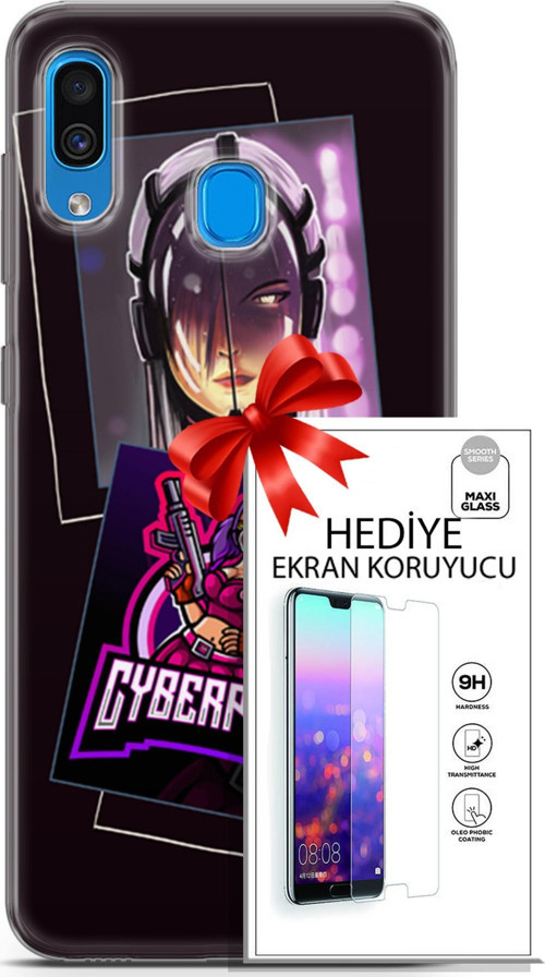 Samsung Galaxy A20 Kılıf Orijinal Seri Cyberpunk 10 Cyber Kız Full Hd Kılıf + Ekran Koruyucu