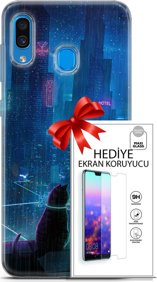 Samsung Galaxy A20 Kılıf Orijinal Seri Cyberpunk 16 Cyber Cat Hediyelik Kılıf Ve Ekran Koruyucu