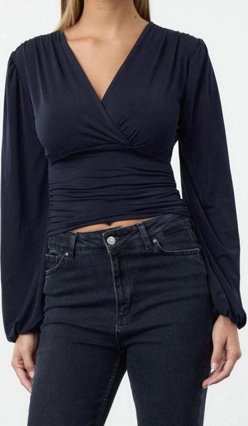 Stil Kadın Animal Baskı Yeşili Büzgü Drape Detaylı Kollu Esnek Bluz Regular Slim Kalıp Balon Kol