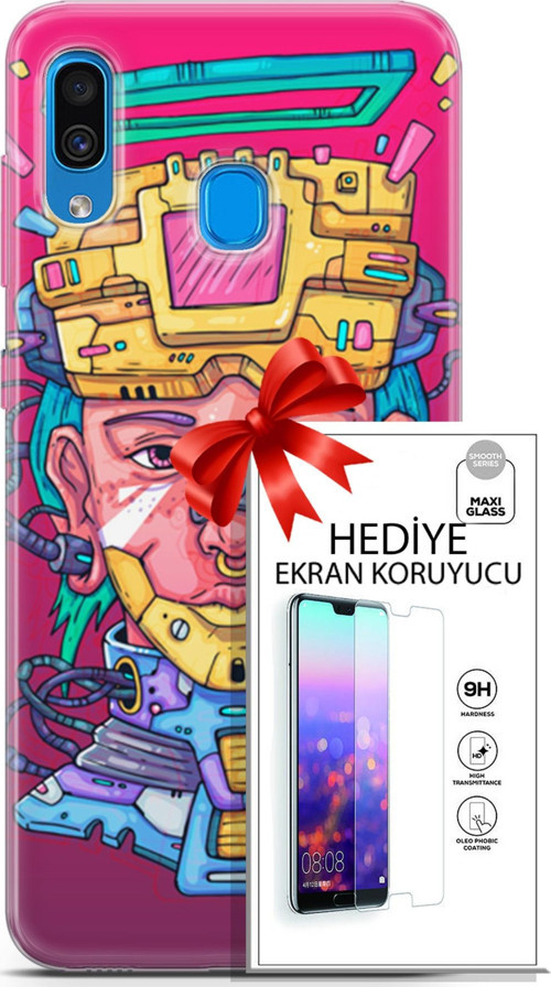 Samsung Galaxy A20 Kılıf Orijinal Seri Punky 02 Robotica Kapak Ve Ekran Koruyucu