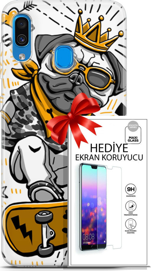 Samsung Galaxy A20 Kılıf Orijinal Seri Punky 09 Punk Pug Uv Kılıf Ve Ekran Koruyucu
