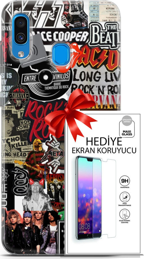 Samsung Galaxy A20 Kılıf Orijinal Seri Punky 30 Rock'N Roll Kenarları Şeffaf Kapak Ve Ekran Koruyucu
