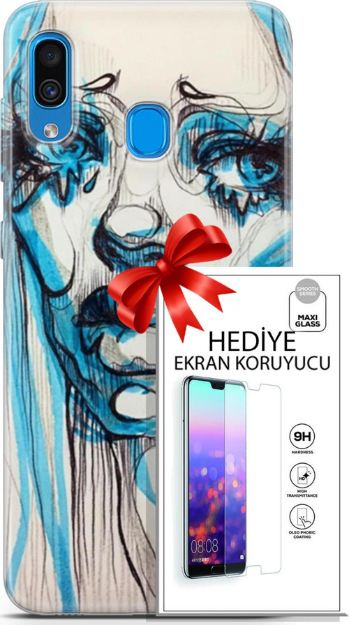 Samsung Galaxy A20 Kılıf Orijinal Seri Soul 26 Hüzünlü Yüz Soft Kapak + Ekran Koruyucu