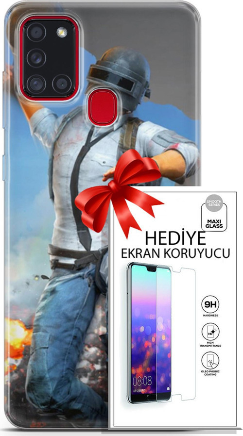 Samsung Galaxy A21S Kılıf Orijinal Seri Pubg 01 Action Figur Telefon Kılıfı + Ekran Koruyucu