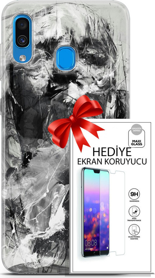 Samsung Galaxy A20 Kılıf Orijinal Seri Soul 30 Siyah Beyaz Kenarları Şeffaf Kapak Ve Ekran Koruyucu