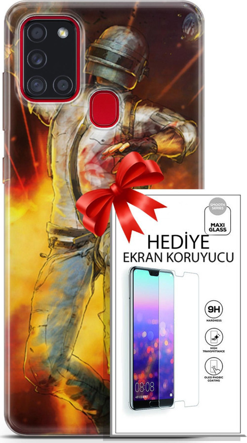 Samsung Galaxy A21S Kılıf Orijinal Seri Pubg 06 Tavalı Karakter Koruyucu Kapak Ekran Koruyucu