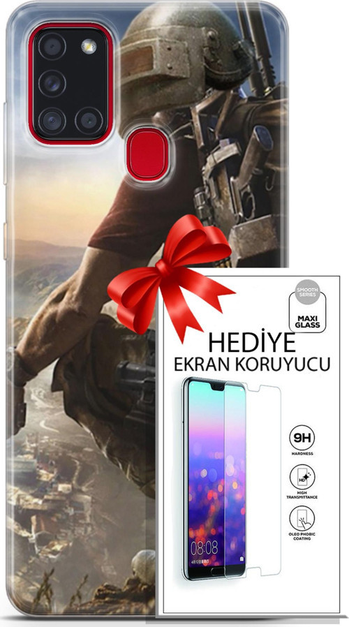 Samsung Galaxy A21S Kılıf Orijinal Seri Pubg 10 Mobile Full Hd Kılıf + Ekran Koruyucu