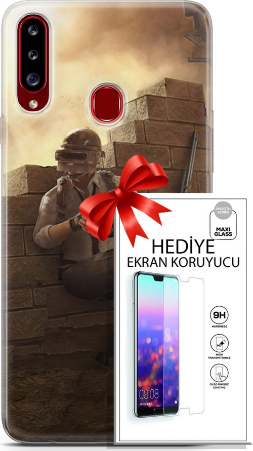 Samsung Galaxy A20S Kılıf Orijinal Seri Pubg 04 Oyun Karakterleri Silikon Kılıf + Ekran Koruyucu Ful