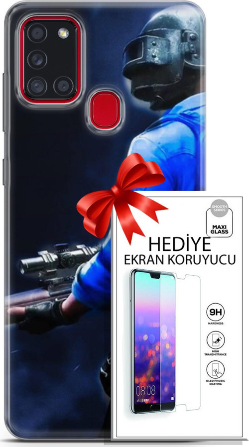 Samsung Galaxy A21S Kılıf Orijinal Seri Pubg 12 Mavi Gömlekli Tasarım Kılıf + Ekran Koruyucu