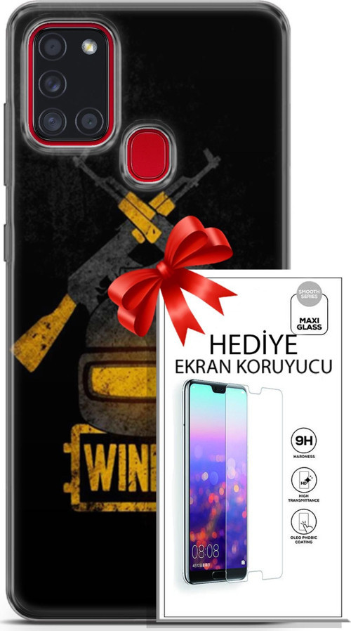 Samsung Galaxy A21S Kılıf Orijinal Seri Pubg 15 Winner Kalın Silikon + Ekran Koruyucu