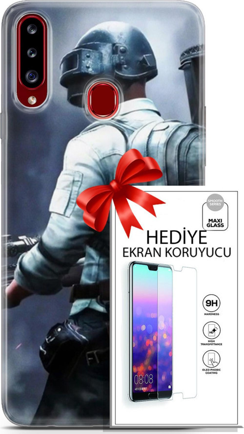 Samsung Galaxy A20S Kılıf Orijinal Seri Pubg 11 Sırt Çantalı 4K Baskılı Kılıf + Ekran Koruyucu Full