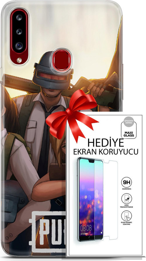 Samsung Galaxy A20S Kılıf Orijinal Seri Pubg 30 Çizgisel Kenarları Şeffaf Kapak Ve Ekran Koruyucu