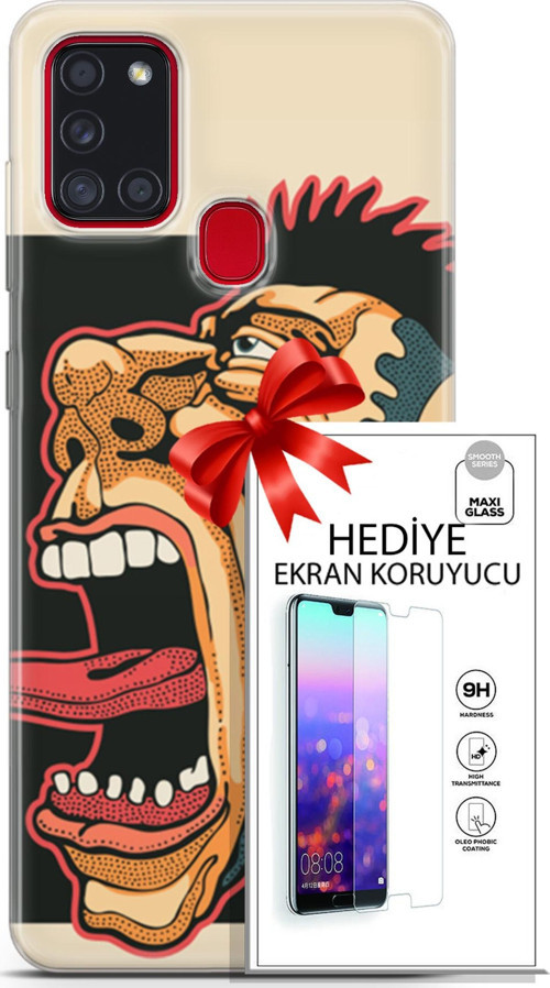 Samsung Galaxy A21S Kılıf Orijinal Seri Punky 11 Maymun 4K Baskılı Kılıf + Ekran Koruyucu Full Koruma