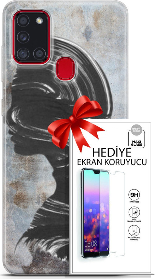 Samsung Galaxy A21S Kılıf Orijinal Seri Soul 18 Silüet Parlak Kılıf + Ekran Koruyucu Full Korumak