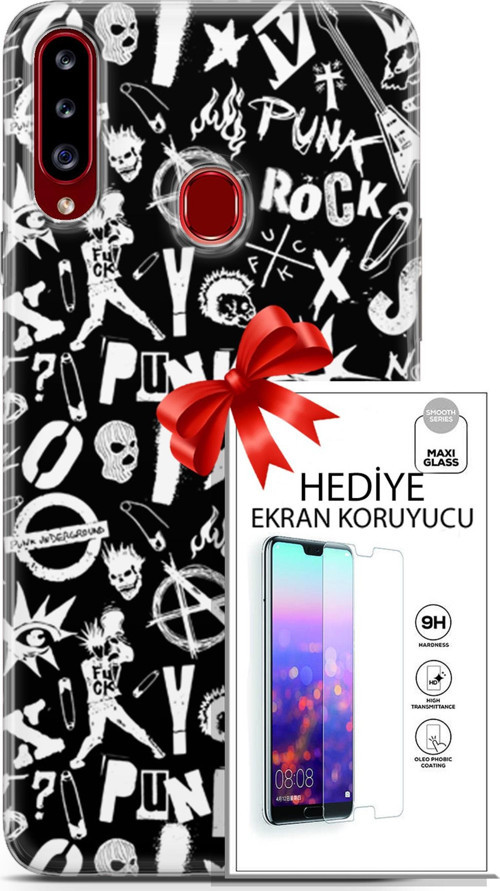 Samsung Galaxy A20S Kılıf Orijinal Seri Punky 18 Rock Punk Parlak Kılıf + Ekran Koruyucu Full Koruma