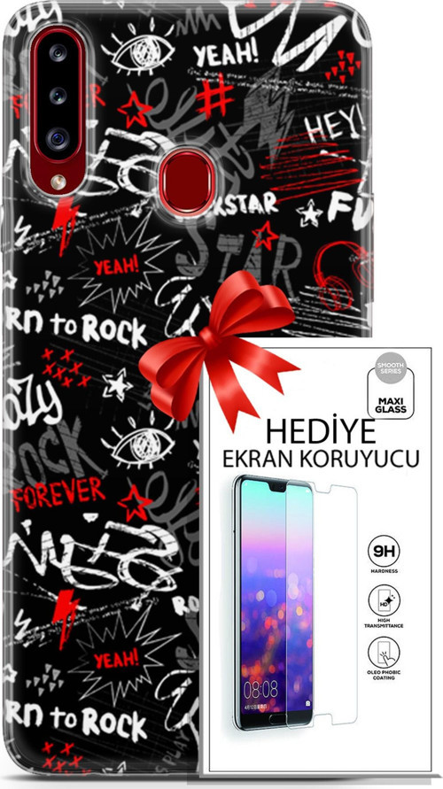 Samsung Galaxy A20S Kılıf Orijinal Seri Punky 25 Yeah Rock Soyulmayan Kılıf + Ekran Koruyucu Full Koruma