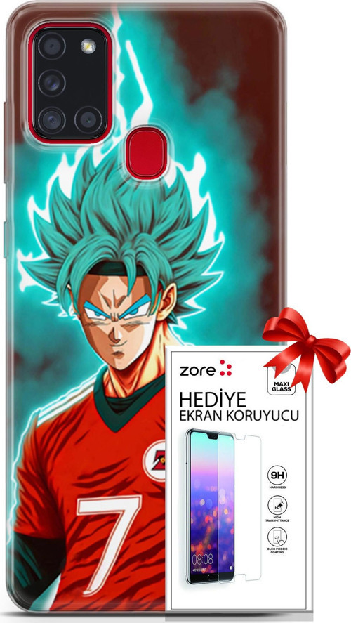 Samsung Galaxy A21S Kılıf Orijinal Seri Supers 04 Goku Mavi Ejderha Silikon Kılıf + Ekran Koruyucu F
