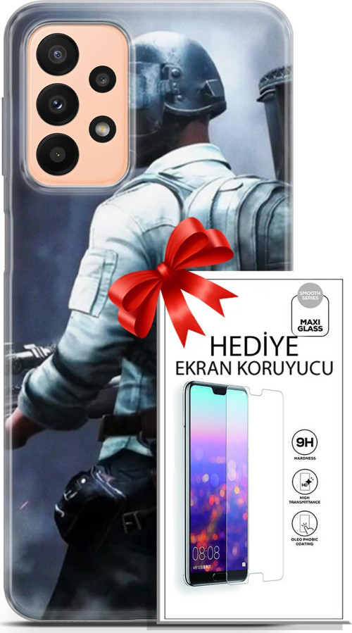 Samsung Galaxy A23 4G Kılıf Orijinal Seri Pubg 11 Sırt Çantalı 4K Baskılı Kılıf + Ekran Koruyucu Ful