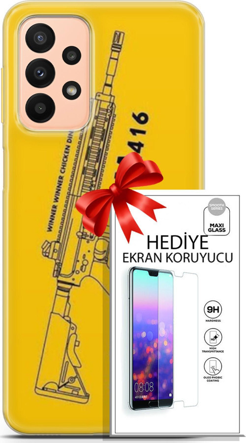 Samsung Galaxy A23 4G Kılıf Orijinal Seri Pubg 28 M416 İz Bırakmayan Kılıf + Ön Ekran Koruyucu