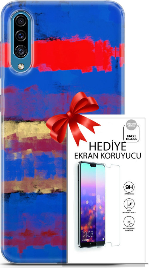 Samsung Galaxy A30S Kılıf Orijinal Seri Nature 09 Turuncu Mavi Uv Kılıf Ve Ekran Koruyucu
