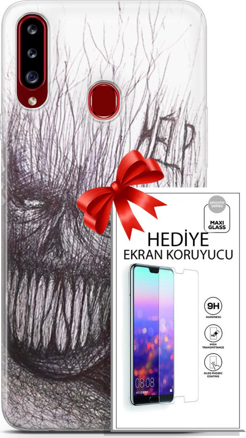 Samsung Galaxy A20S Kılıf Orijinal Seri Soul 29 Şeytan Leke Tutmaz Kapak + Ekran Koruyucu